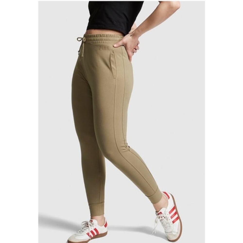 NWOT Victoria Secret Pink Womens High Waisted Cotton Green Jogger Size Medium